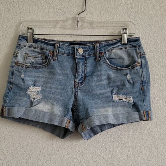 AEROPOSTALE Denim Shorts Midi Distressed Cuffed 3" Inseam Size 6 Faded Blue - Picture 1 of 10